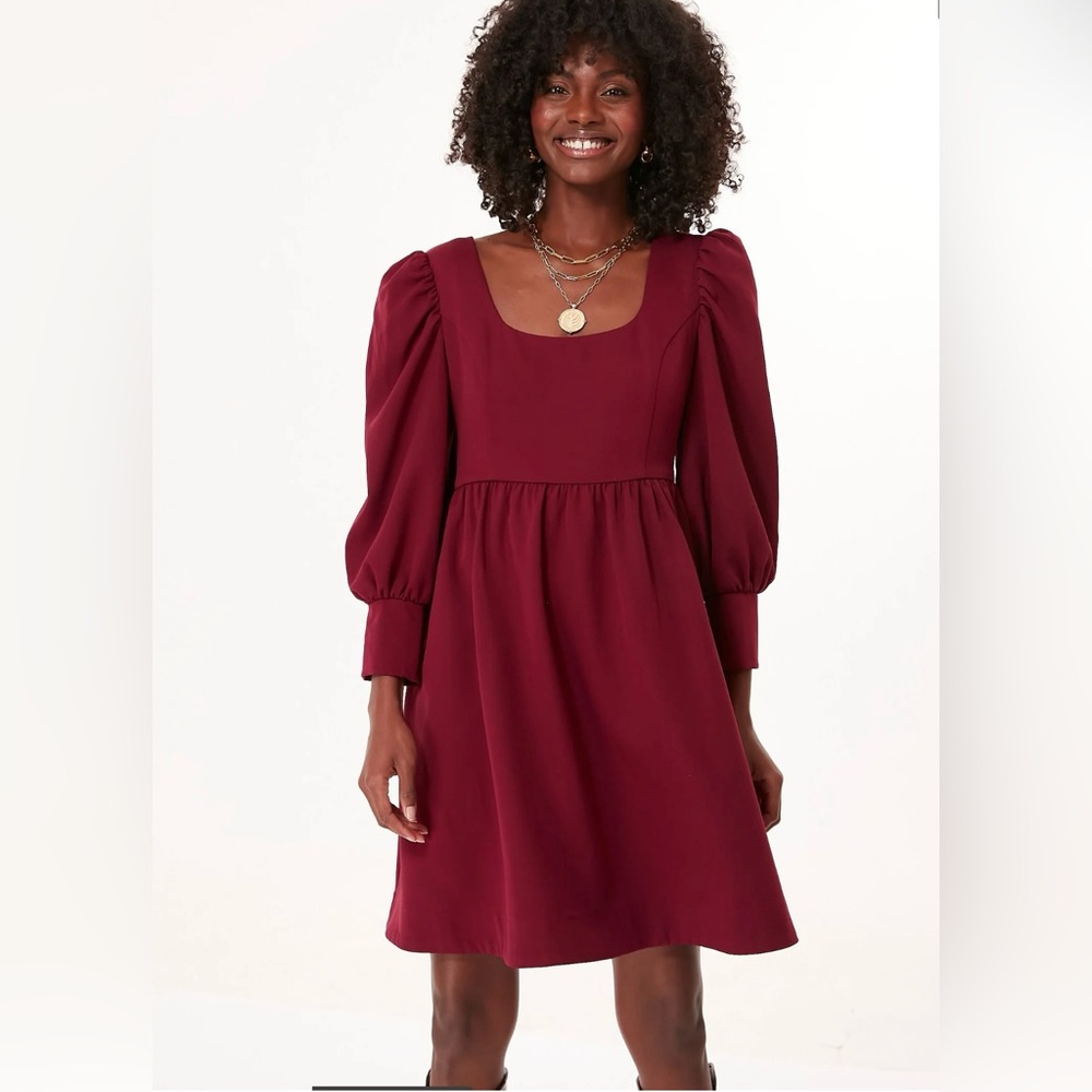 Pomander Place Burgundy Long Sleeve Square Neck Dress